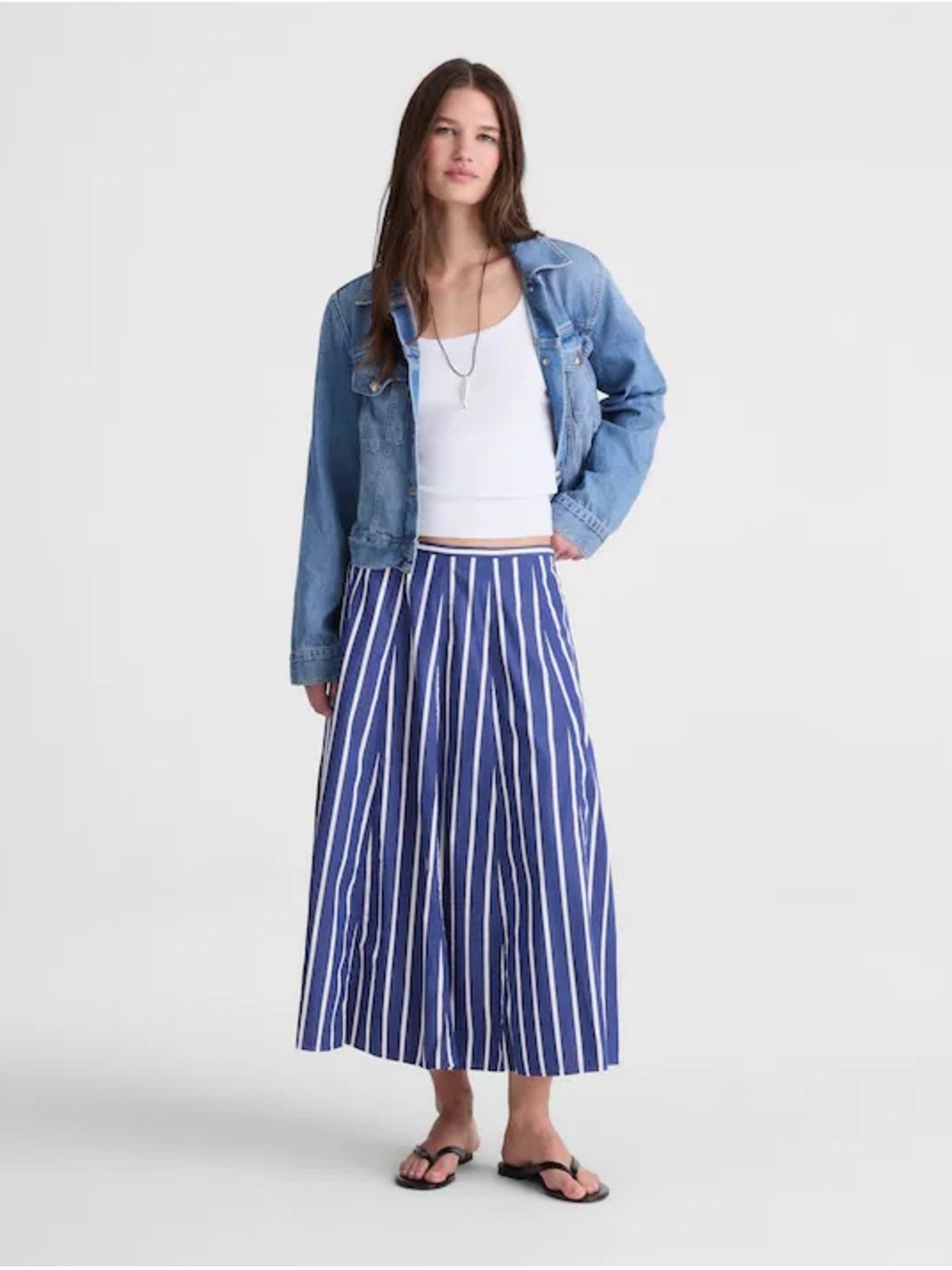 NWT Madewell A-Line Midi Skirt Poplin Cool Navy Striped Cotton XS Pockets
